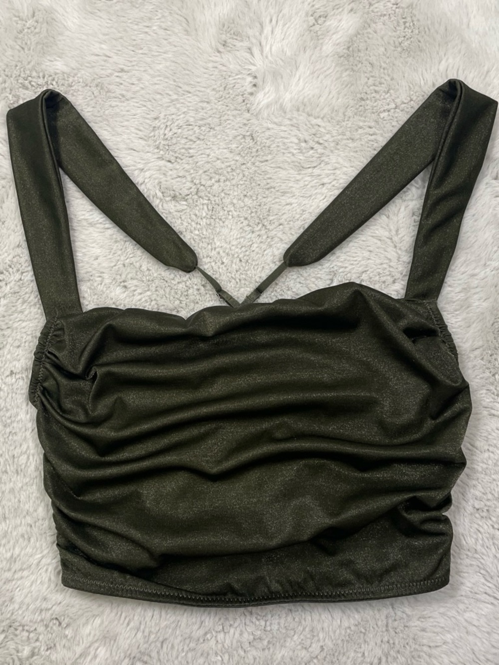 Urban Outfitters Olive Green Shirred Crop Top with Padded Straps